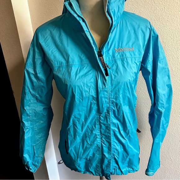 Marmot jacket water resistant sz small with hood blue good condition - Picture 1 of 3